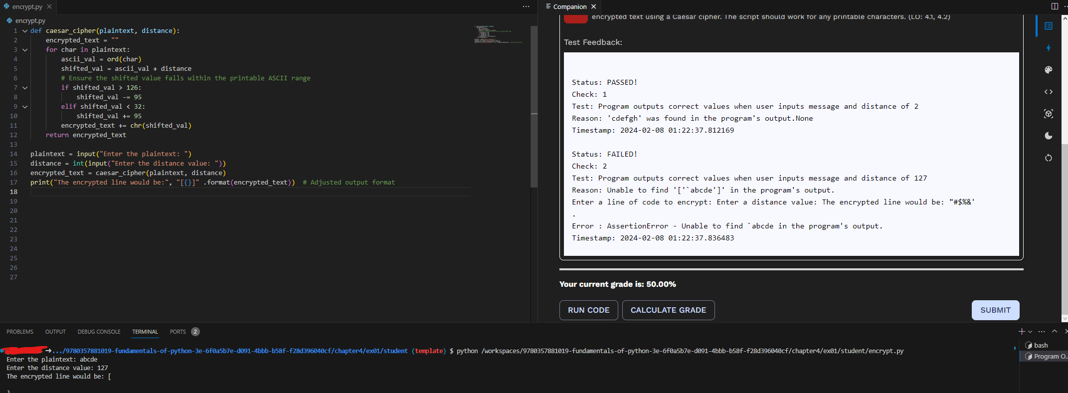  Task 1: Write a script in the file encrypt.py that inputs