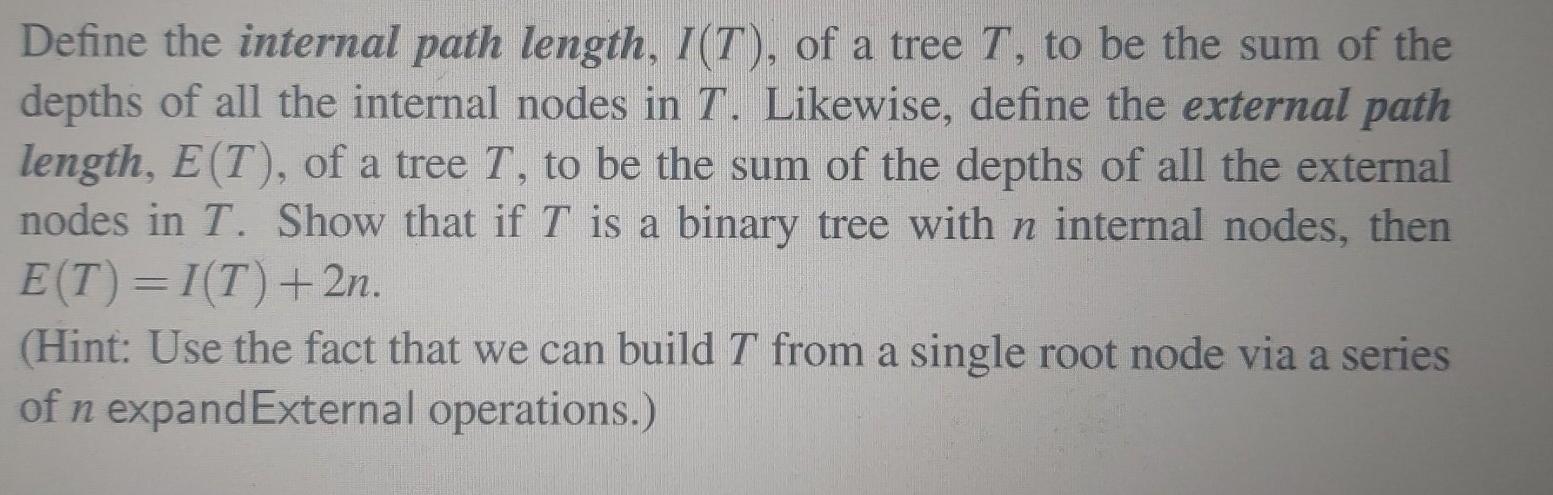  Please provide answer in C++. Define the internal path length, I(T),