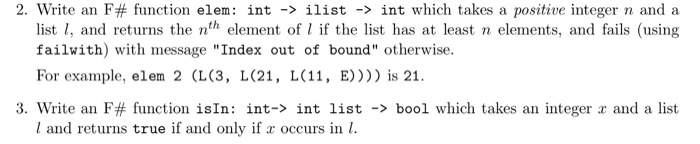  2, write an F# function elen: int-> ilist-> int which takes