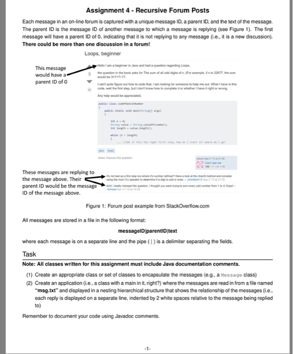  Assignment 4-Recursive Forum Posts Each message in an on-line forum is