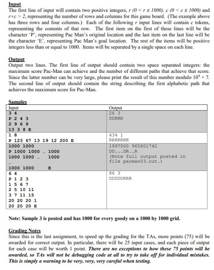 Filename: pacman java Time Limit: 5 seconds (per input case) Standard Input,