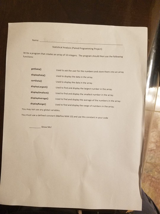  please write the program in C language. Statistical Analysis (Paired Programming