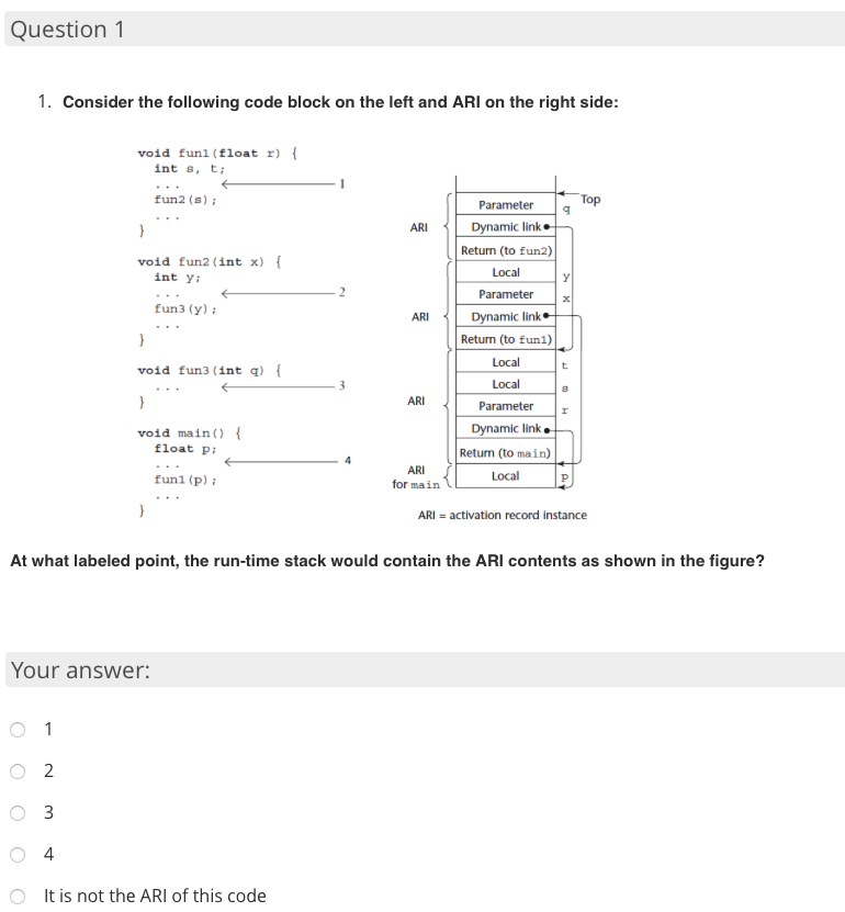  Question 1 1. Consider the following code block on the left