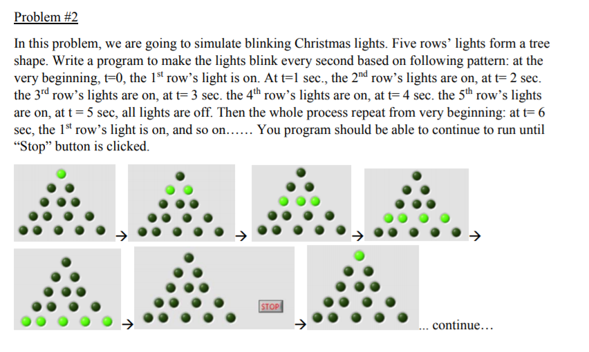 Simulate blinking Christmas lights in LabVIEW program. Five rows lights form a
