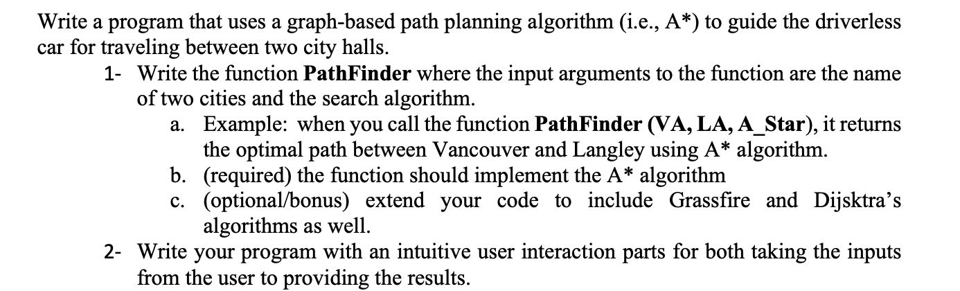  Vrite a program that uses a graph-based path planning algorithm (i.e.,