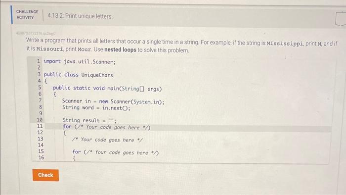  Write a program that prints all letters that occur a single