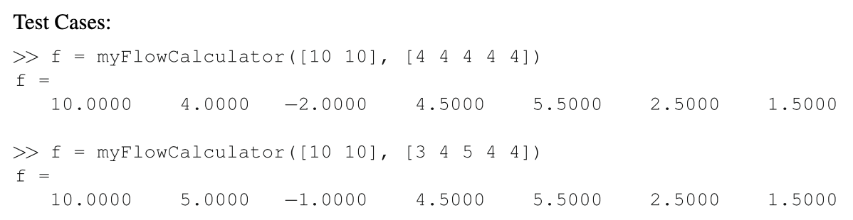 appreciate help! [f] = myFlowCalculator(S,d) Consider the following network consisting of two