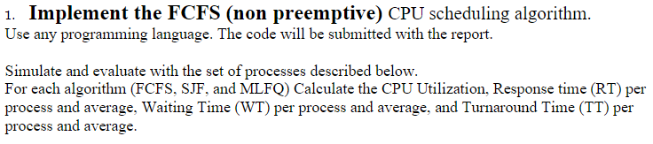  Code in python or C please 1. Implement the FCFS (non