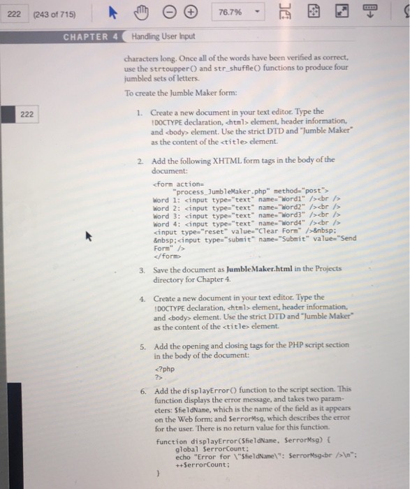 creating "Jumble" puzzles. Create a form that has four input fields named