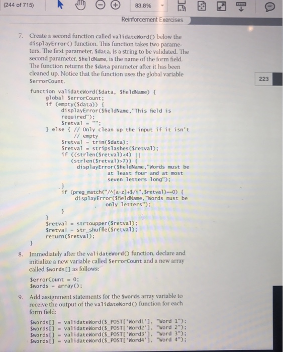 Wordl, Word2, Word3, and Word4, as well as "Reset" and "Submit" buttons.