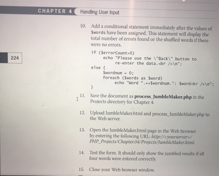 Create a form pro- cessing script that verifies that all four words
