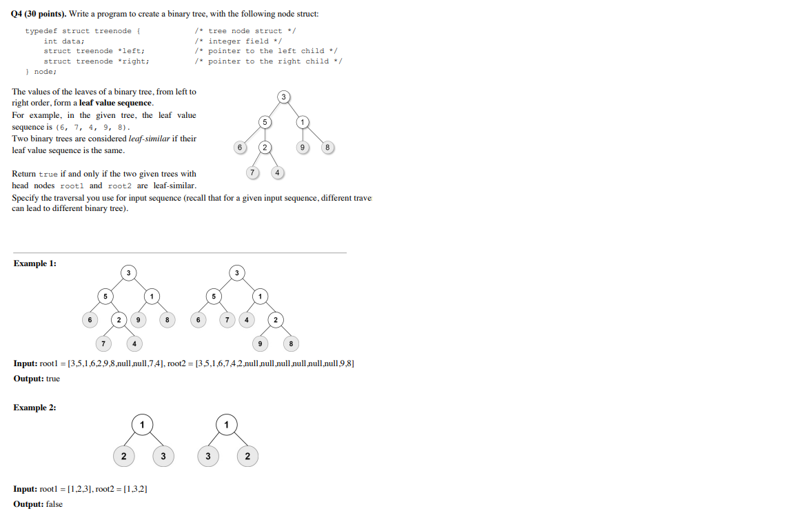  Q4 (30 points). Write a program to create a binary tree,
