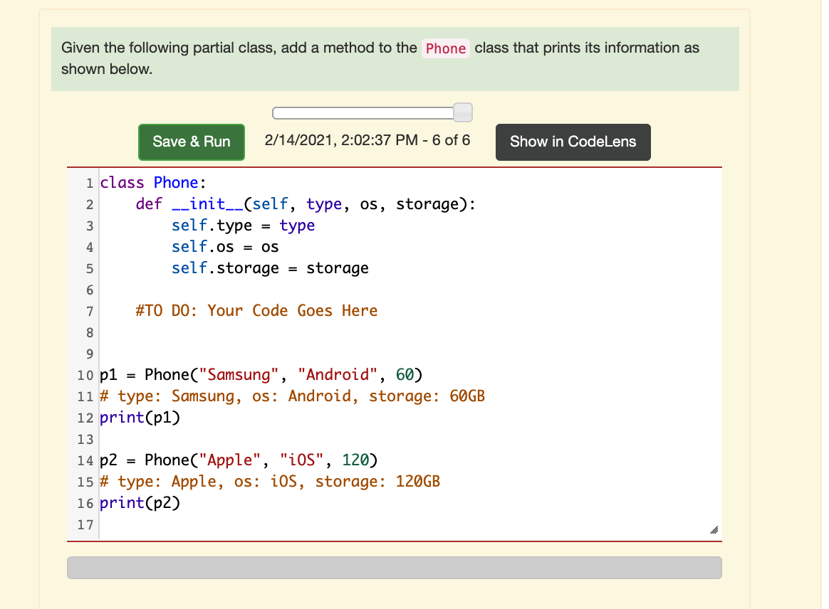 [PYTHON] Given the following partial class, add a method to the Phone