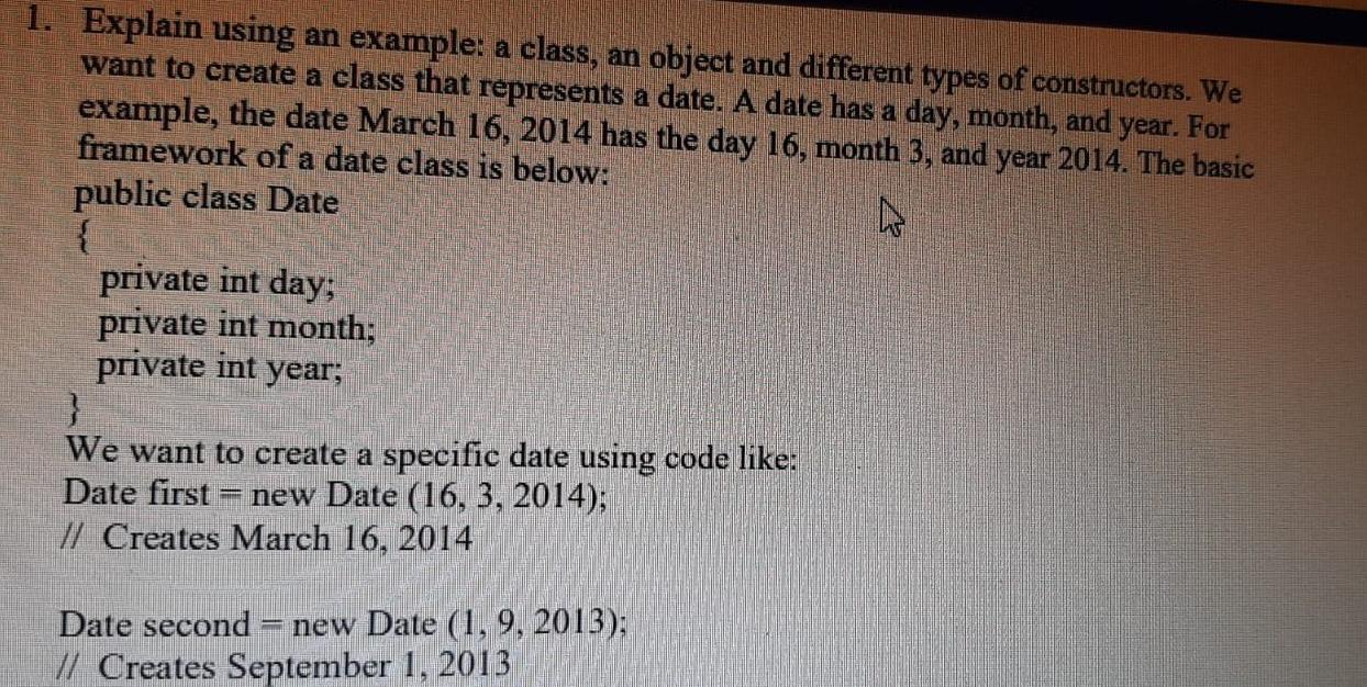  write a java program1. Explain using an example: a class, an