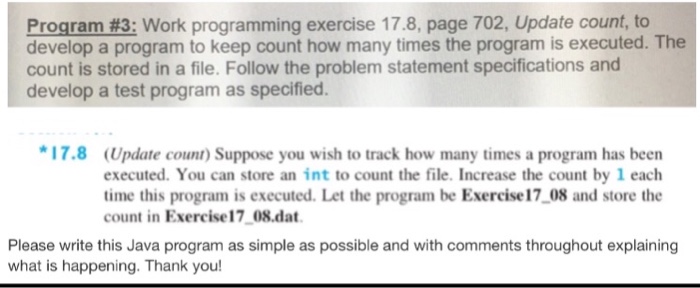 Program #3: Work programming exercise 17.8, page 702, Update count, to