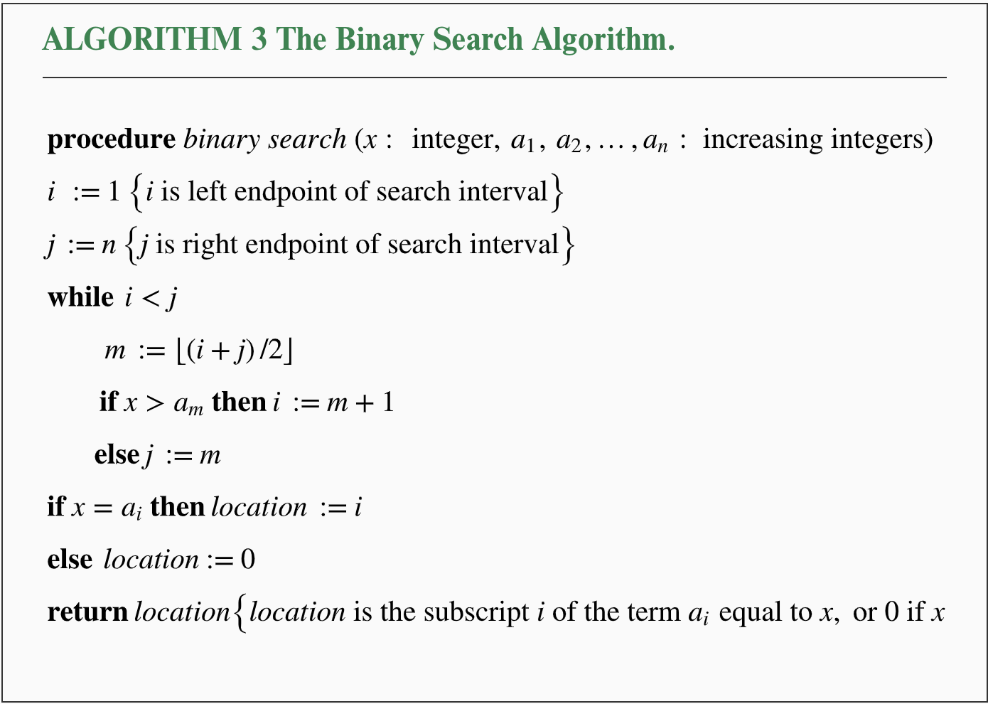 USING JAVA: Your program should implement ALGORITHM 3, The Binary Search Algorithm,