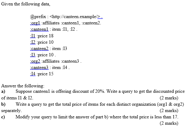  Given the following data. @prefix: 