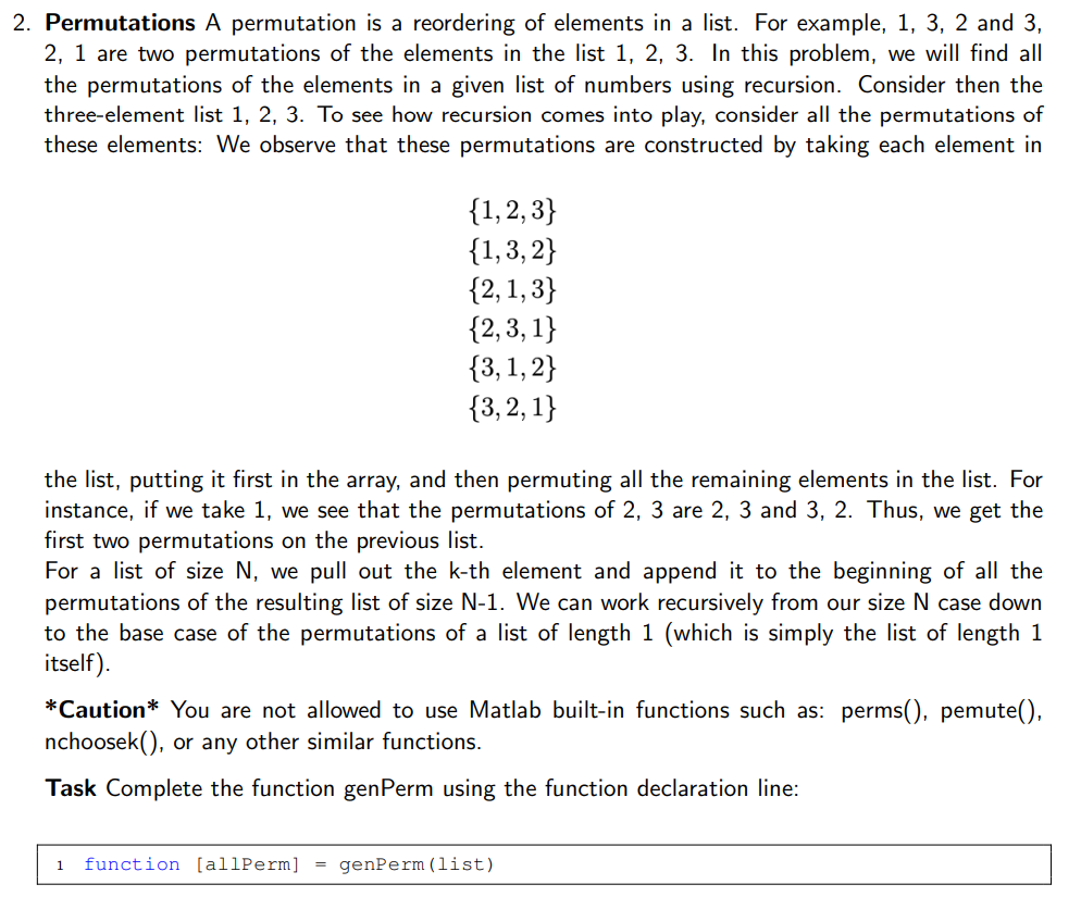 MATLAB 2. Permutations A permutation is a reordering of elements in a