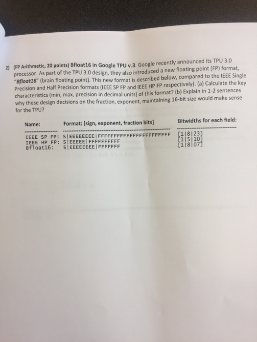  2) (FP Arithmetic, 20 points) Bfloat16 in Google TPU v.3. Google