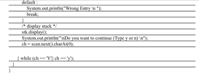 check if stack is full / public boolean isFull() \{ returntop=size1; /