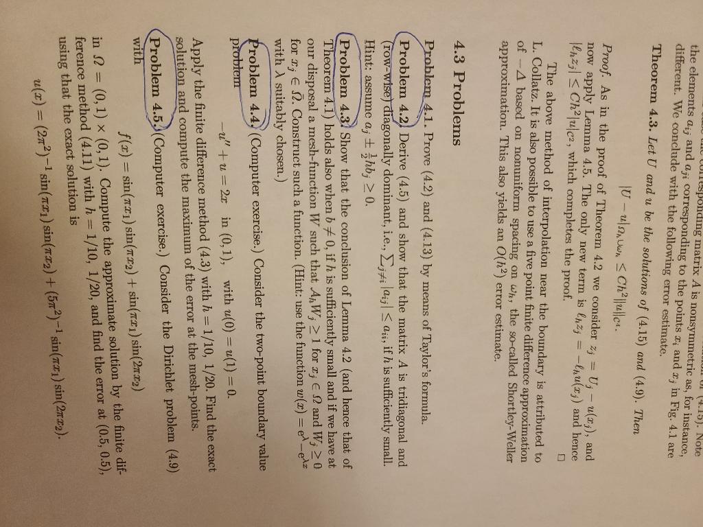 Please solve problems 4.2-4.5 UL 14.15). Note VU Wsponding matrix A is