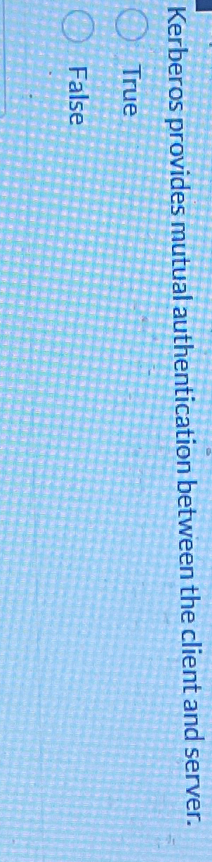  Kerberos provides mutual authentication between the client and server. True False
