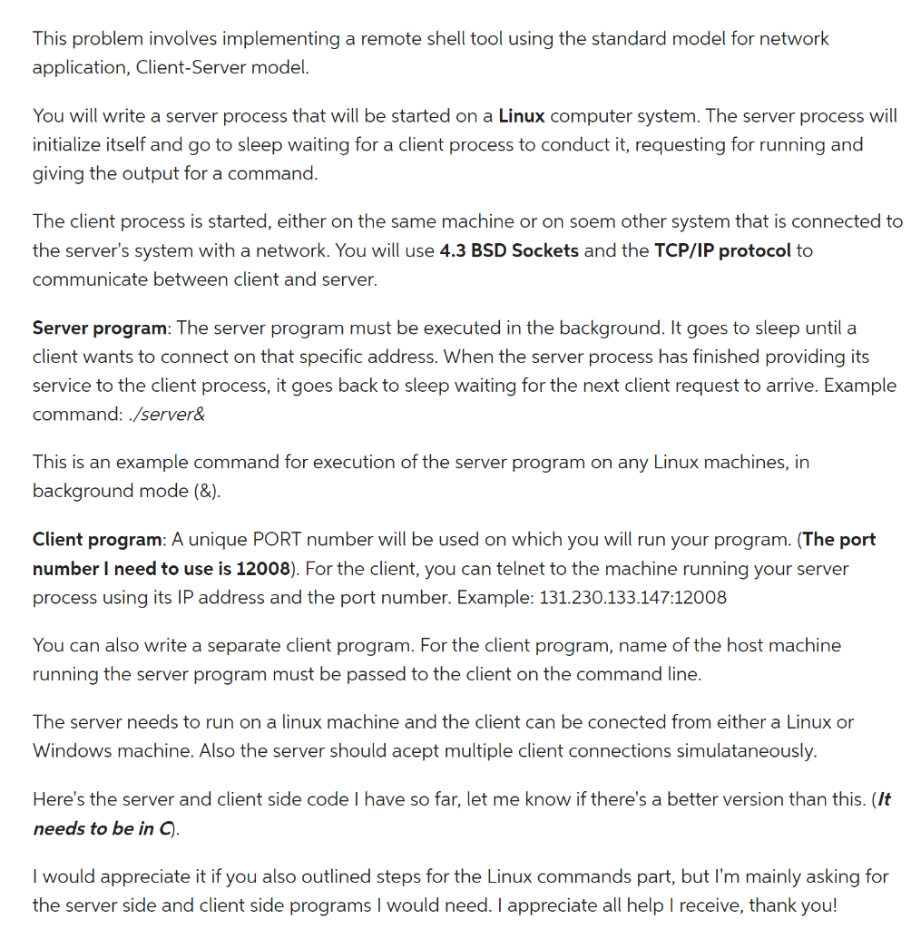  Here is the source code I have for the server-side: #include