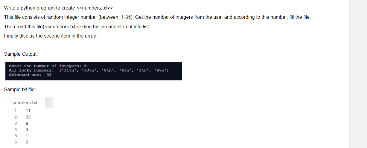undefined Write a python program to create > This file consists of