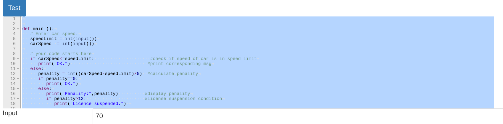 limit followed by a driver's speed. Use the following rules to display