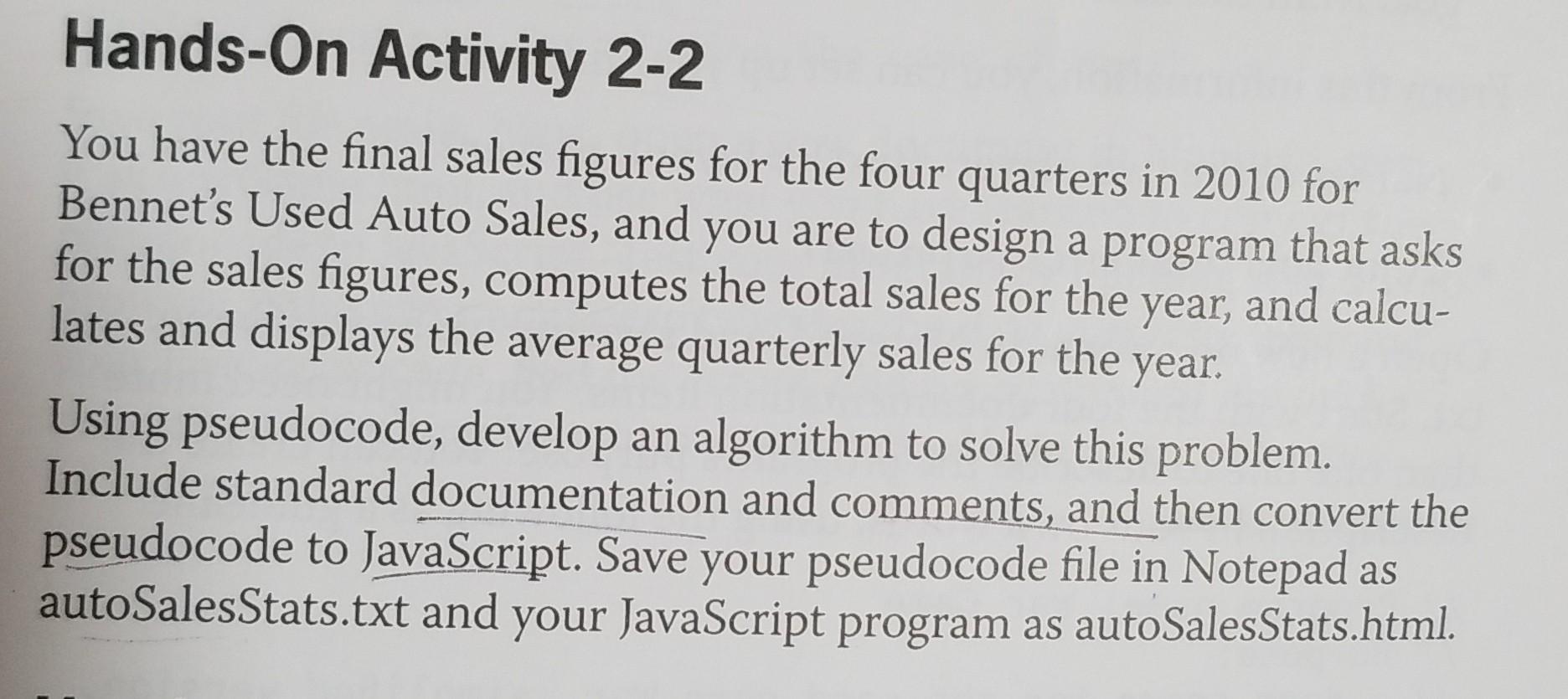 the JavaScript Language Hands-On Activity 2-2 You have the final sales
