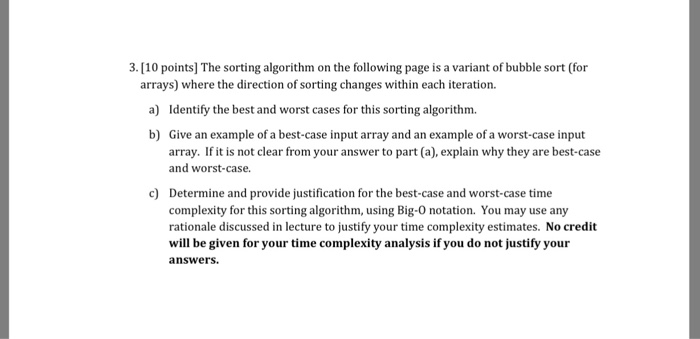  java 3. [10 points] The sorting algorithm on the following page