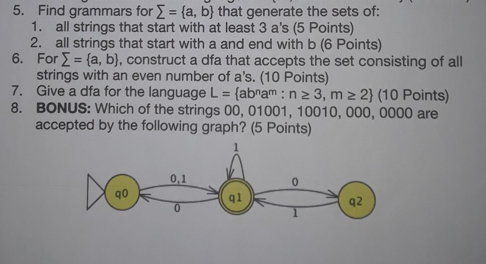  Please help. 5. Find grammars for - (a, b] that generate