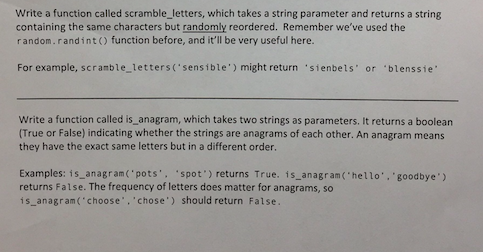 write it in python Write a function called Scramble_letters, which takes two