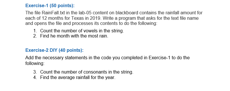 in Java Exercise-1 (50 points): The file RainFall.txt in the lab-05 content