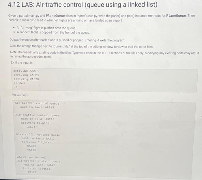 Air-Traffic Control-queue using a linked list. Need assistance in coding in PlaneQueue.py.