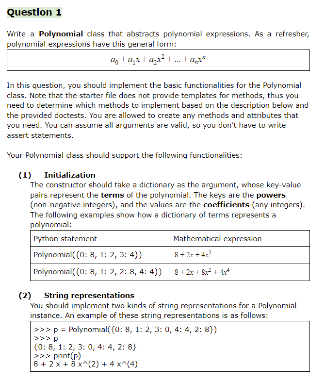 USE PYTHON3; DO NOT IMPORT ANY PACKAGES Please do all of question