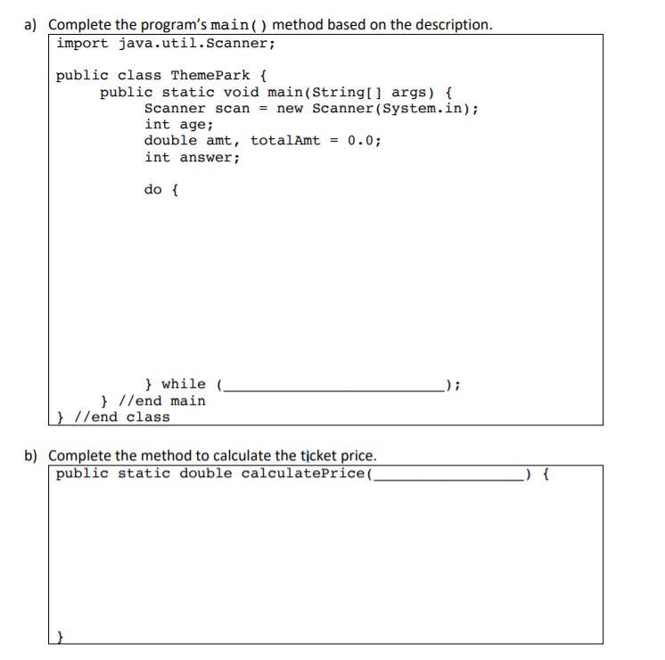 XYZ Water Theme Park that will calculate the total price of ticket