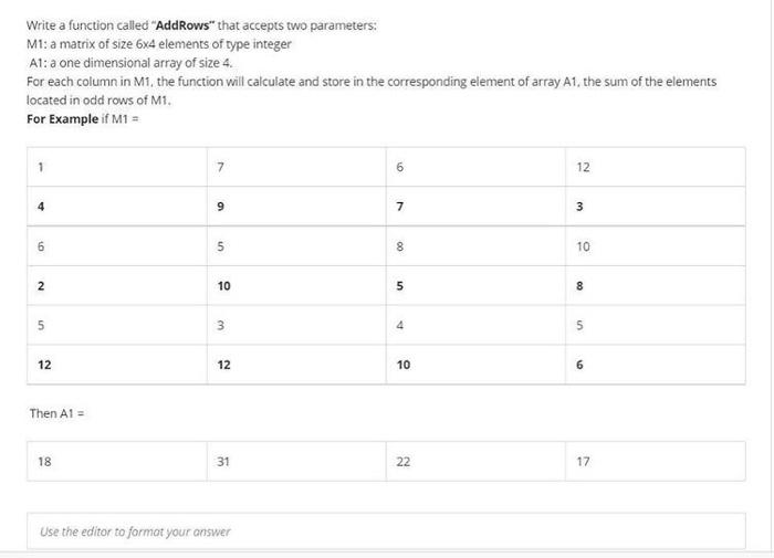  Write a function called "AddRows" that accepts two parameters: Mi: a