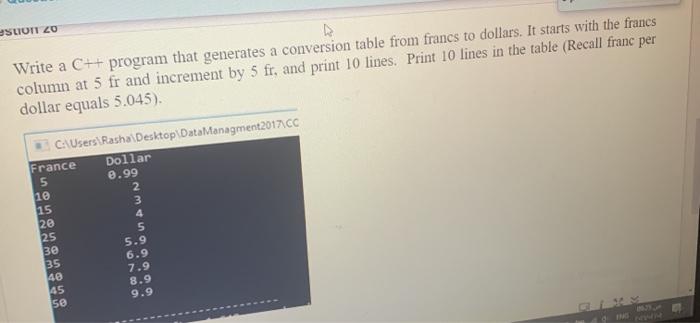  SLOT 20 Write a C++ program that generates a conversion table