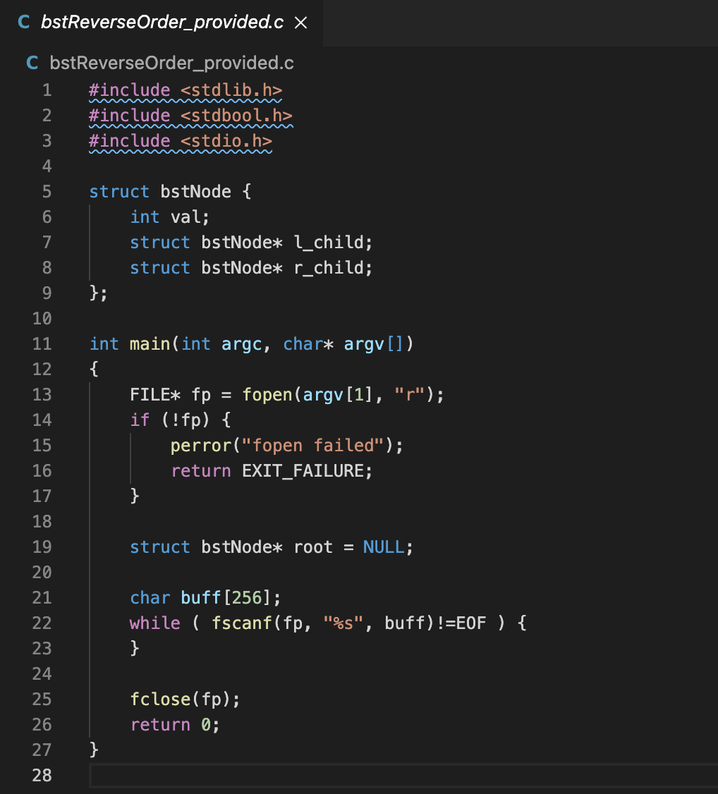 *********** Program in using C Objective: **************** C bstReverse Order_provided.c X C