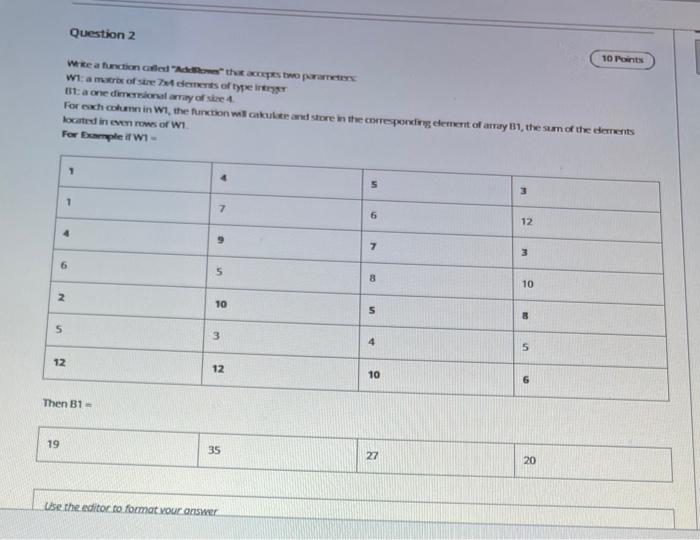  Question 2 10 Points Wisce a functioned the top wi: amar