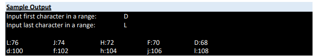write a C program : o Reads in two capital alphabetic characters.