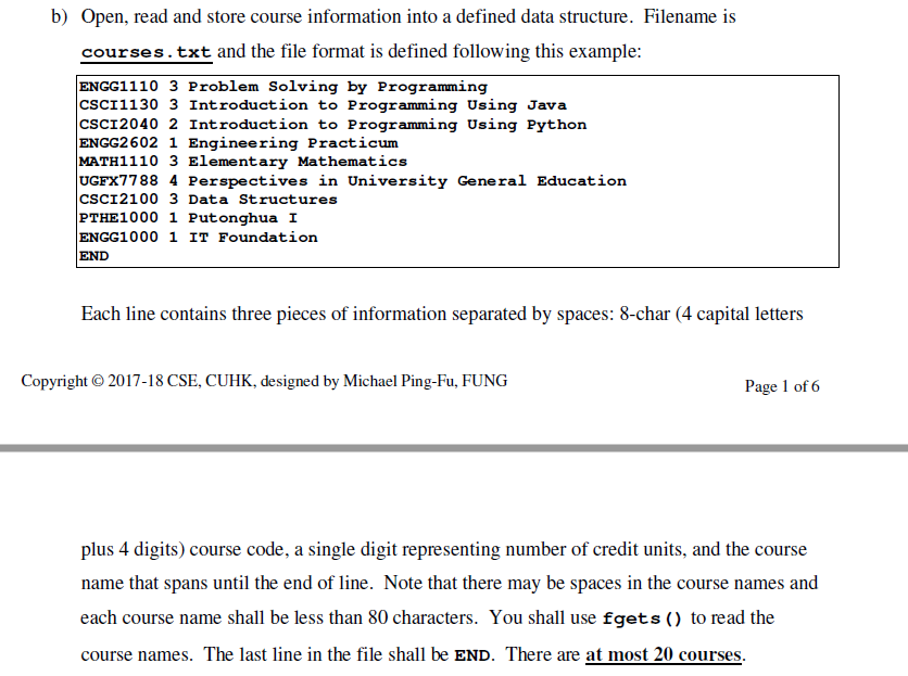 C Program for Courses Registration Courses.txt ENGG1110 3 Problem Solving by Programming