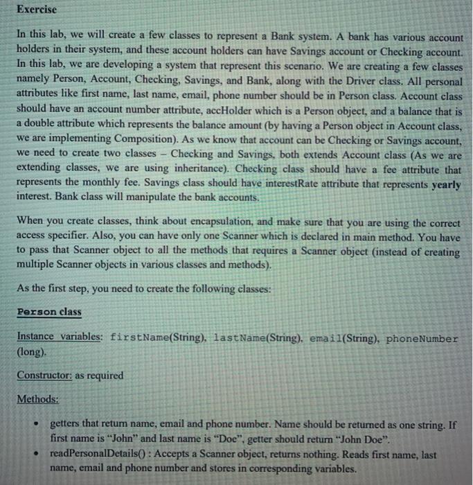  Exercise In this lab, we will create a few classes to