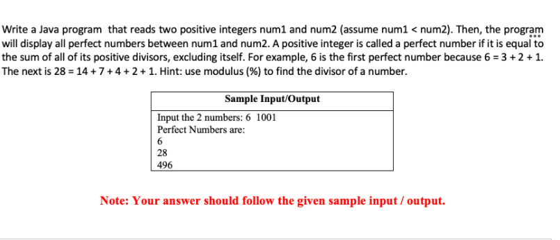 Write a Java program that reads two positive integers num1 and