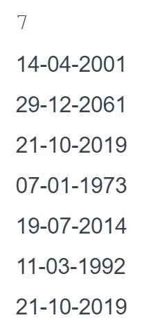 dates) {} and returns the third latest date. You are provided with