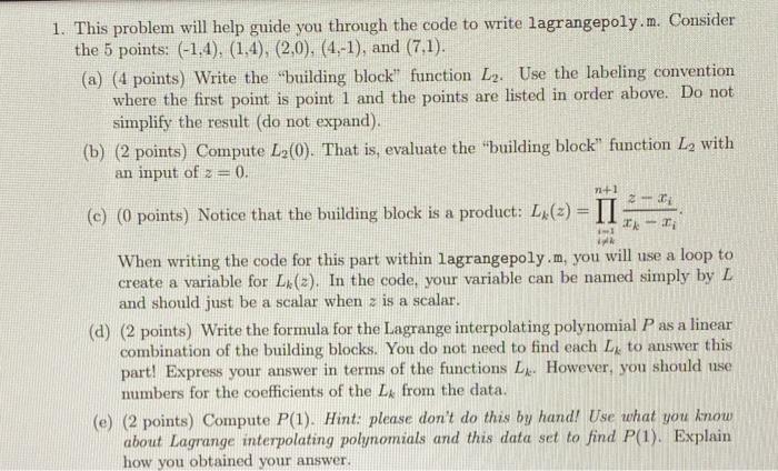  1. This problem will help guide you through the code to