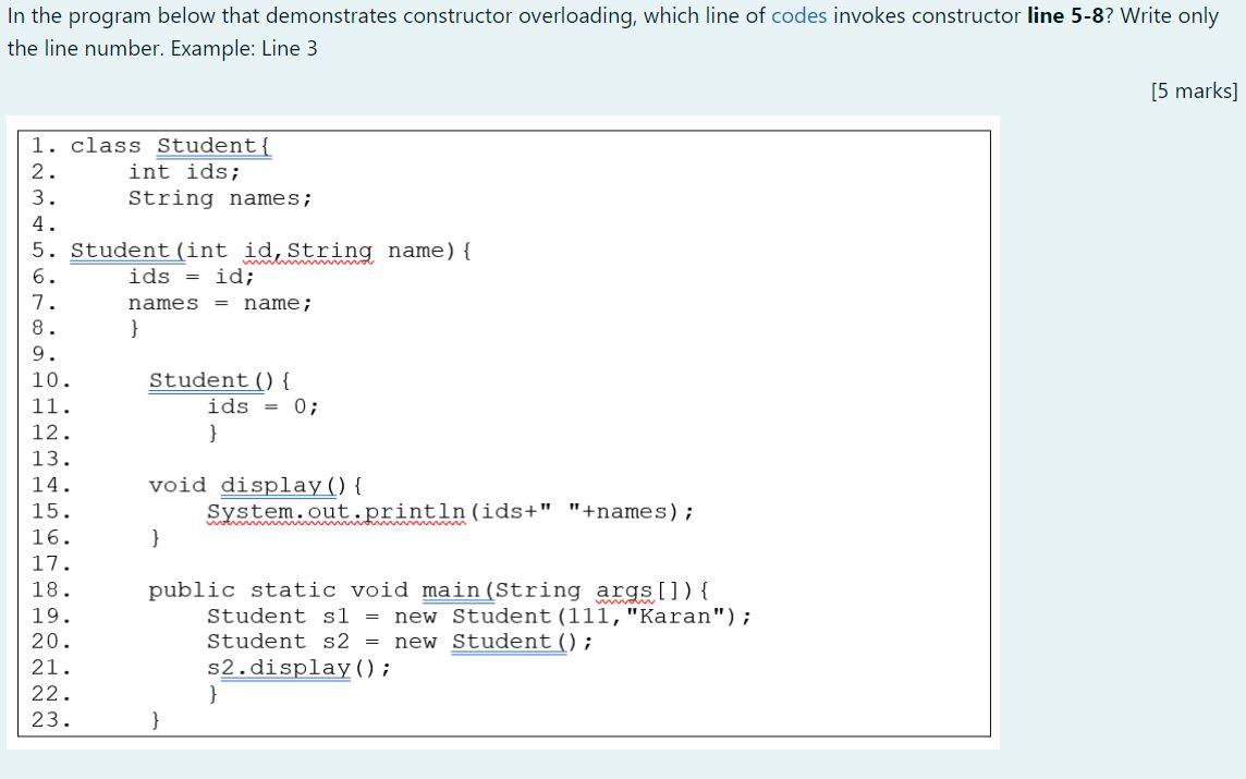  **using java** In the program below that demonstrates constructor overloading, which