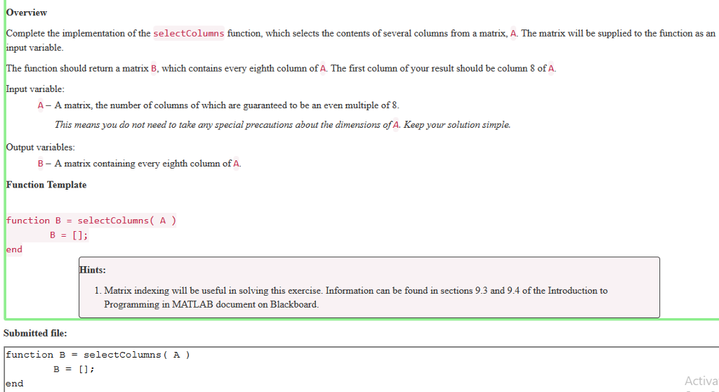  lete the implementation of the selectColumns function, which selects the contents