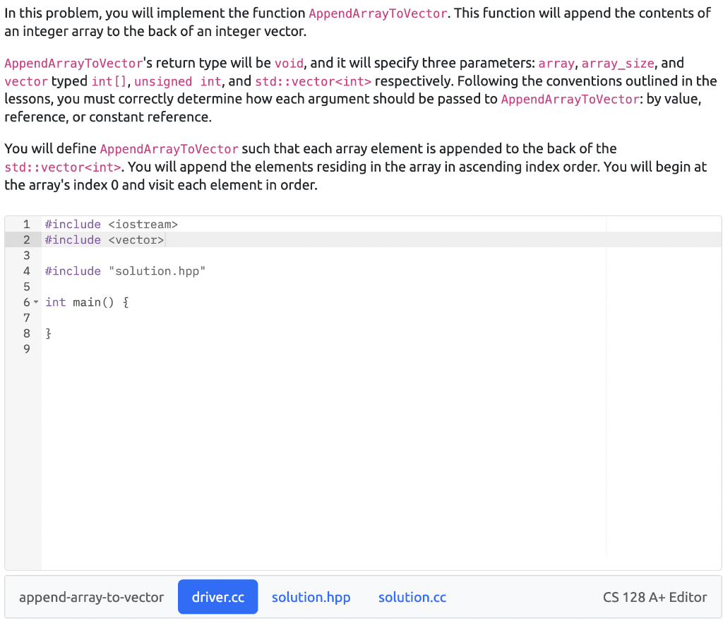 Language is C++ In this problem, you will implement the function AppendAr